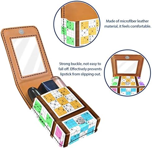 Sudoku Játék Smink Rúzs Esetben a Külső PU Bőr kis táska Utazási Kozmetikai Tok tükröt Tart három rúzs