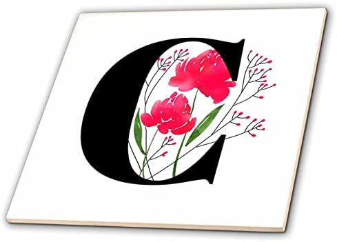 3dRose 3DRose Mahwish - Monogram - Kép virágos monogram C - Csempe (ct-371761-4)