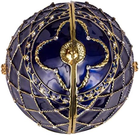 danila-ajándéktárgyak Fabergé-stílusban Tojás / Music Box / Bizsu-Ékszer Doboz Két Hattyú 6.8 (17 cm) kék