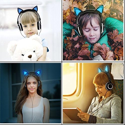 LIMSON Macska Fülhallgató Gyerekeknek, LED, USB Feltölthető Összecsukható Fülhallgatók ChildrenTeens Felnőttek, Kompatibilis
