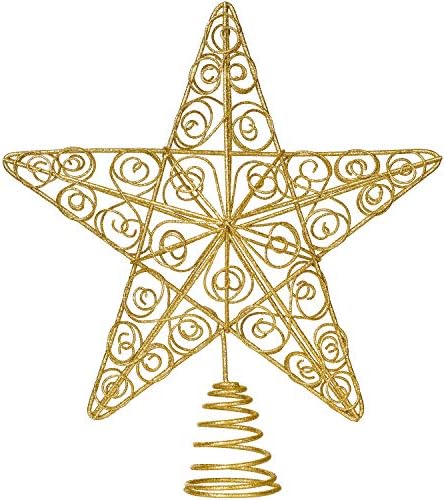 Artiflr 12.2 Hüvelyk Arany Karácsonyi Csillag csúcsdíszt Karácsonyi Díszek, Arany Csillogott karácsonyfa Topper Csillag Treetop