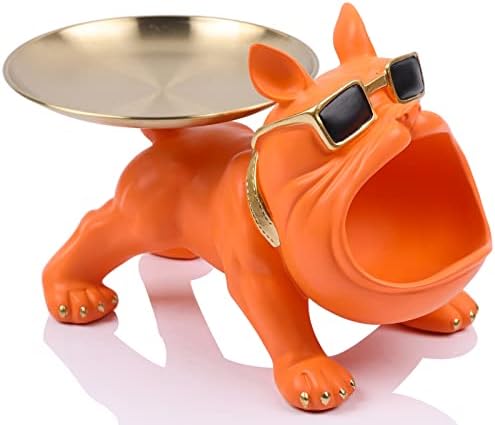 LCCCK Narancs nagyszájú francia Bulldog Szobor, francia Bulldog Kulcs Birtokosa Tál, Modern Otthon Kulcs Tál Bejárat Táblázat,