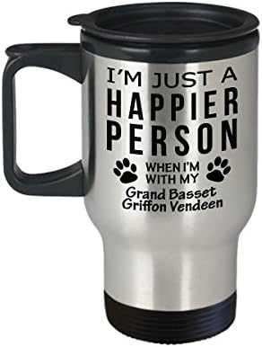 Kutya Szerető Utazási Bögre - Boldogabb Ember A Grand Basset Griffon Vendeen -Kisállat-Tulajdonos Mentő Ajándékok