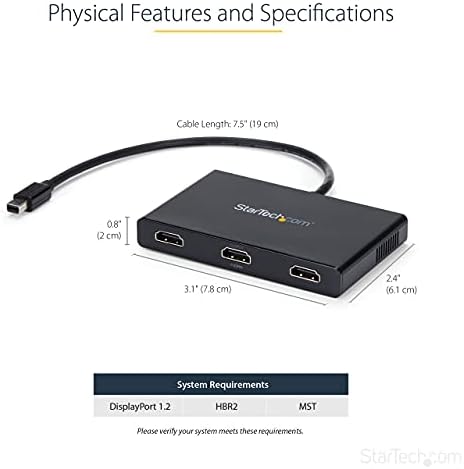 StarTech.com 3-Port Multi Monitor Adapter - Mini DisplayPort-HDMI MST Hub - Tripla 1080p/Dual 4K 30Hz - Video Splitter Kiterjesztett