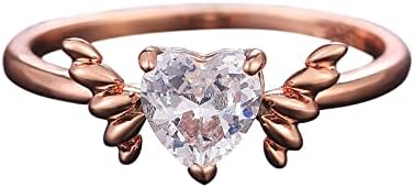2023 Gyönyörű Szárny Gyémánt Szív Gyűrű Nők Eljegyzési Gyűrű, Ékszerek, Ajándék Gyűrű Készlet, Rozsdamentes Acél (Rose Gold,