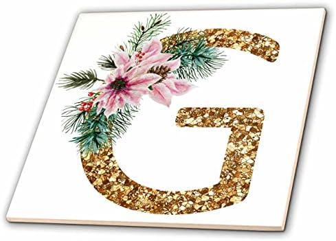 3dRose Rózsaszín Mikulásvirág Kép Arany Csillogó Karácsonyi Monogram Eredeti G - Csempe (ct-371633-3)