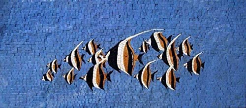 Mozaico Csoport a Hal A Tenger Kék Márvány Mozaik | Mozaik Minták | Mozaik Artwork | Mozaik Wall Art Emelet Inlay, Kézzel