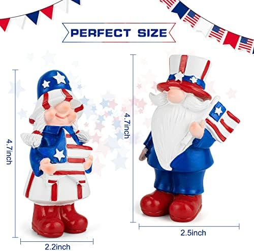 Zonling július 4-én Hazafias Gnome Dekoráció - 2 DB Kézzel készített Mr & Mrs Gnómok Figurák Asztal Díszek Ajándék Függetlenség