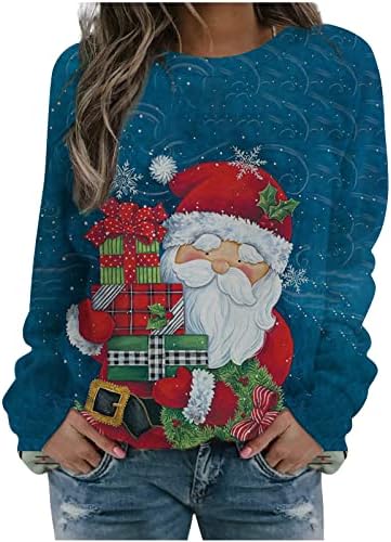 Boldog Karácsonyt Póló Női alsónadrág-Gnómok Printed Hosszú Ujjú Sleeve Pulóver, Alkalmi Téli Melegítőfelső Ruhák