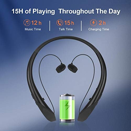 Bluetooth Neckband Fejhallgató Behúzható, Vezeték nélküli Fülhallgató Behúzható Fülhallgató zajszűrő Sweatproof Sztereó Fülhallgató,