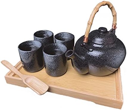 Japán az Ázsiai Teás Készlet Kerámia Teáskanna a Szűrő, Rattan Kezelni, 4 Csésze Tea, Tea -, Scoop, Fa Felszolgáló Tálca,