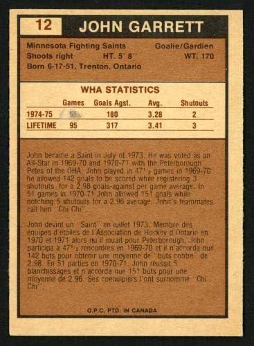 John Garrett Dedikált 1975-76 MI O-Pee-Chee Kártya 12 Minnesota Harci Szentek SKU 151394 - Dedikált NFL Labdarúgó-Kártyák