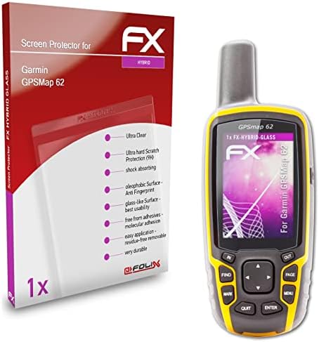 atFoliX Műanyag Üveg Védőfólia Kompatibilis Garmin GPSMap 62 Üveg Protector, 9H Hibrid-Üveg FX Üveg kijelző Védő fólia, Műanyag