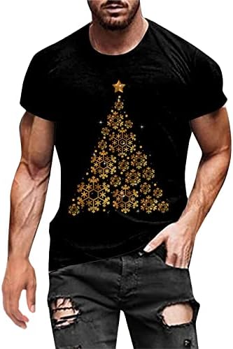 DSODAN Karácsonyi Mens T-shirt Katona Rövid Ujjú Felsők 3D Xmas Hópehely Fa Nyomtatás Fél Grafikus Slim Fit Muscle Tees