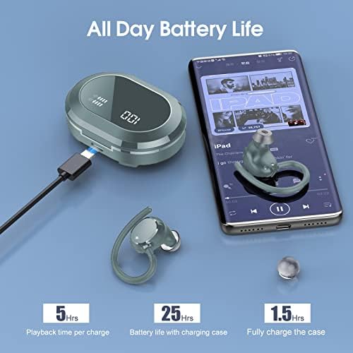 Ultrakönnyű Sport Bluetooth 5.3 Fejhallgató, Vezeték nélküli Fülhallgató, Kettős LED-es Akkumulátor Kijelző 30 Játékidő,