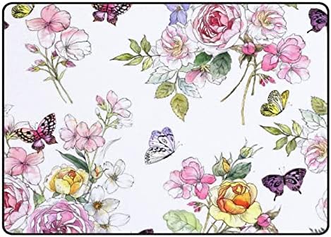 Tele Beltéri Szőnyeg Játszani Mat Pillangók, Rózsaszín Virágok Nappali, Hálószoba Oktatási Haza Szőnyeg Szőnyeg 72x48inch
