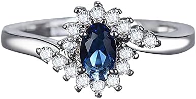 Yistu Zenekar Gyűrűk Nők Ovális Kék Drágakő Gyűrű Női Divat Ékszerek Legnépszerűbb Tartozékok (Ezüst, 7)