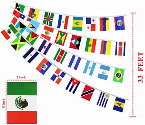 XCFH Latin-Amerikai Zászló Banner Kis Latin String Sármány Zászló Dekoráció 33 Ország 33 Láb 5x8 Inch