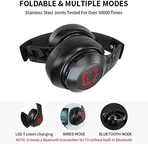 B. U Dühös Medve, Bluetooth 5.0 Felett Fejhallgató, Vezeték nélküli/Vezetékes, Beépített Mikrofon, 7 Színű LED Kijelző Rendszer,