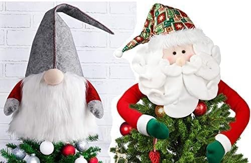 D-FantiX Gnome Karácsonyfa Topper + Mikulás Csúcsdíszt, Nagy Karácsonyfa Topper Santa Ölelkezős Karácsony Karácsonyfa Díszek