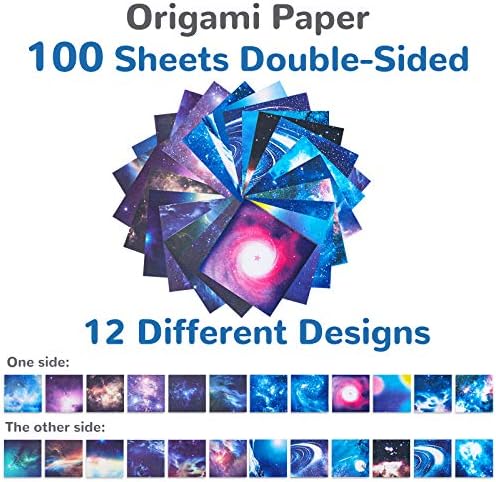 100 Lap Kétoldalas Origami Papír Gyerekeknek & Felnőttek 6x6 inch, 12 Pezsgő Minták Gyönyörű Galaxy világűrben, Könnyen Összecsukható