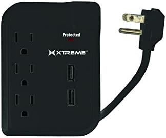 Xtreme XWS8-0107-BLK 3 Outlet Vezetékes Túlfeszültség, 2 USB Port, Számítógép túlfeszültségvédő, Fekete