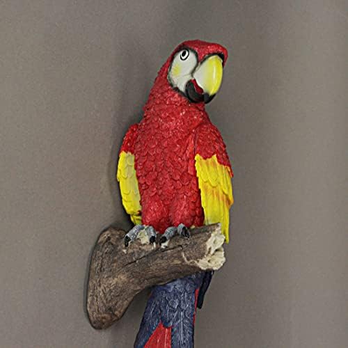 Zeckos Trópusi Vörös Ara Papagáj Gyanta Fal Szobor Madár Lakberendezés Művészet, 18 Cm Magas
