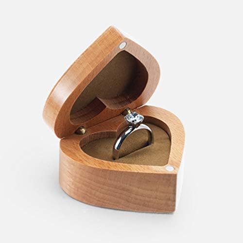 TOPBATHY Javaslat Gyűrű Bükk Fa Szív Alakú Gyűrűt Doboz Rusztikus Vintage Esküvői Gyűrűt Hordozható Ékszer Tároló Doboz,