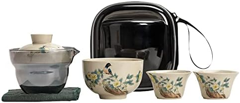fanquare Kínai Utazási Tea Meghatározott Esetben, Virágos Porcelán Kannában a Tea Csésze, Hordozható Teás Készlet 2
