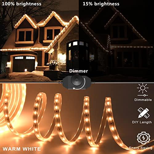 66ft/ 20m LED Kötél Lámpák Kültéri Vízálló - 1200 Led Meleg Fehér Szabályozható Vastag, Lapos Szalag Light 12V Cuttable Csatlakoztatható