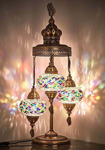 (16 Szín) Demmex 2020 - 3 NAGY GLOBE Csodálatos Kézzel készített török Marokkói Mozaik Tiffany Asztal Asztal, Éjjeli Lámpa